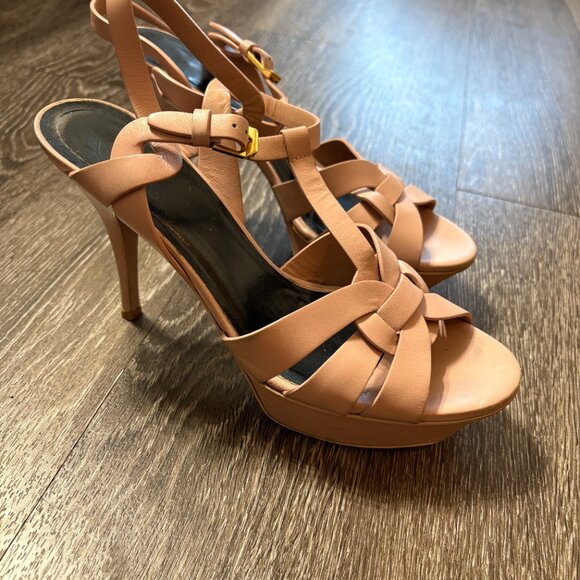 Saint Laurent Tribute Platform Sandals Blush Nude Pink Leather 315490 Size 38.5 - Picture 11 of 12